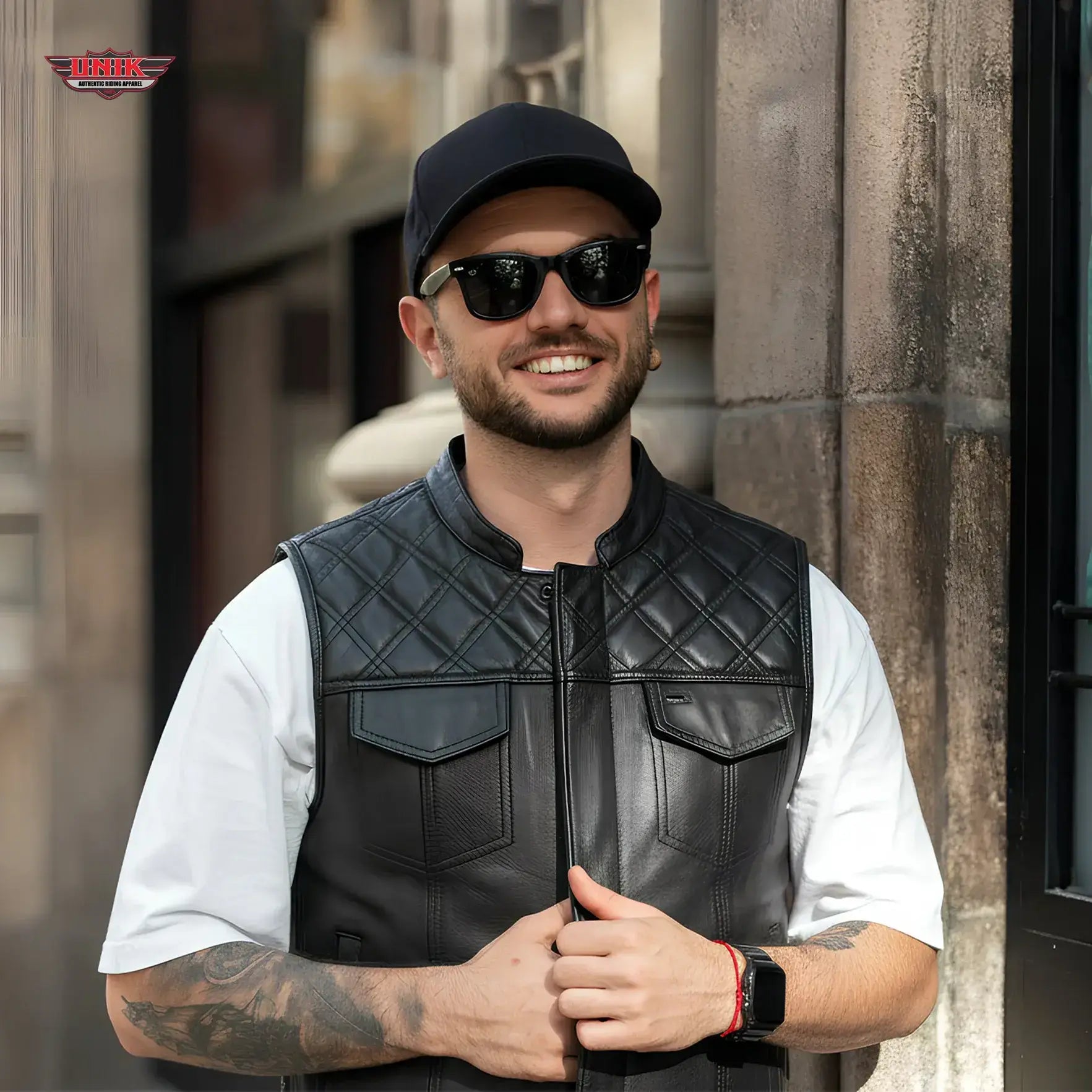 Diamond – Lowcut Men’s Motorcycle Leather Vest - Unik Just for Bikers - Flyclothing LLC