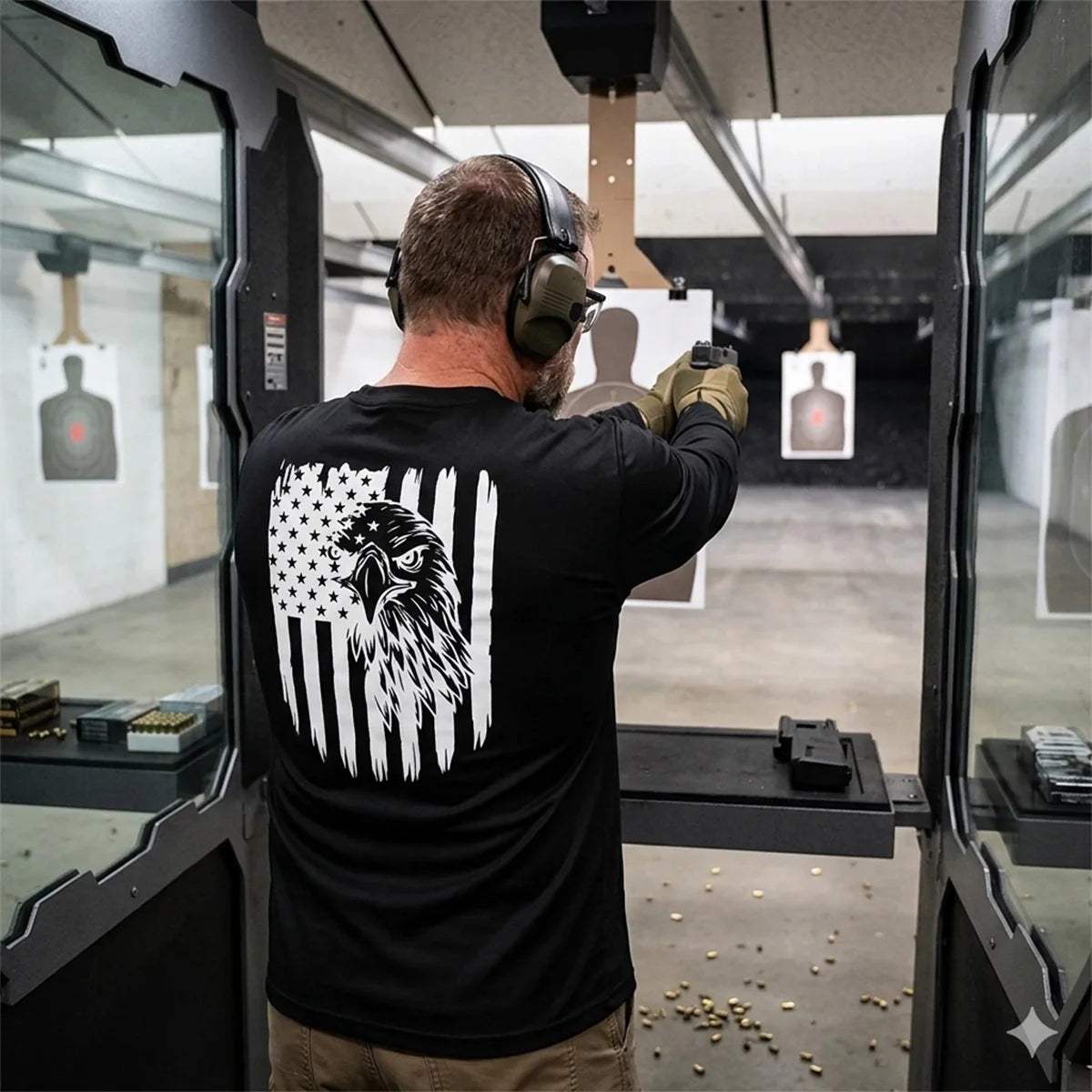 Men's Black Long Sleeve T-Shirt with American Eagle & Flag Print - Unik Just for Bikers - Flyclothing LLC
