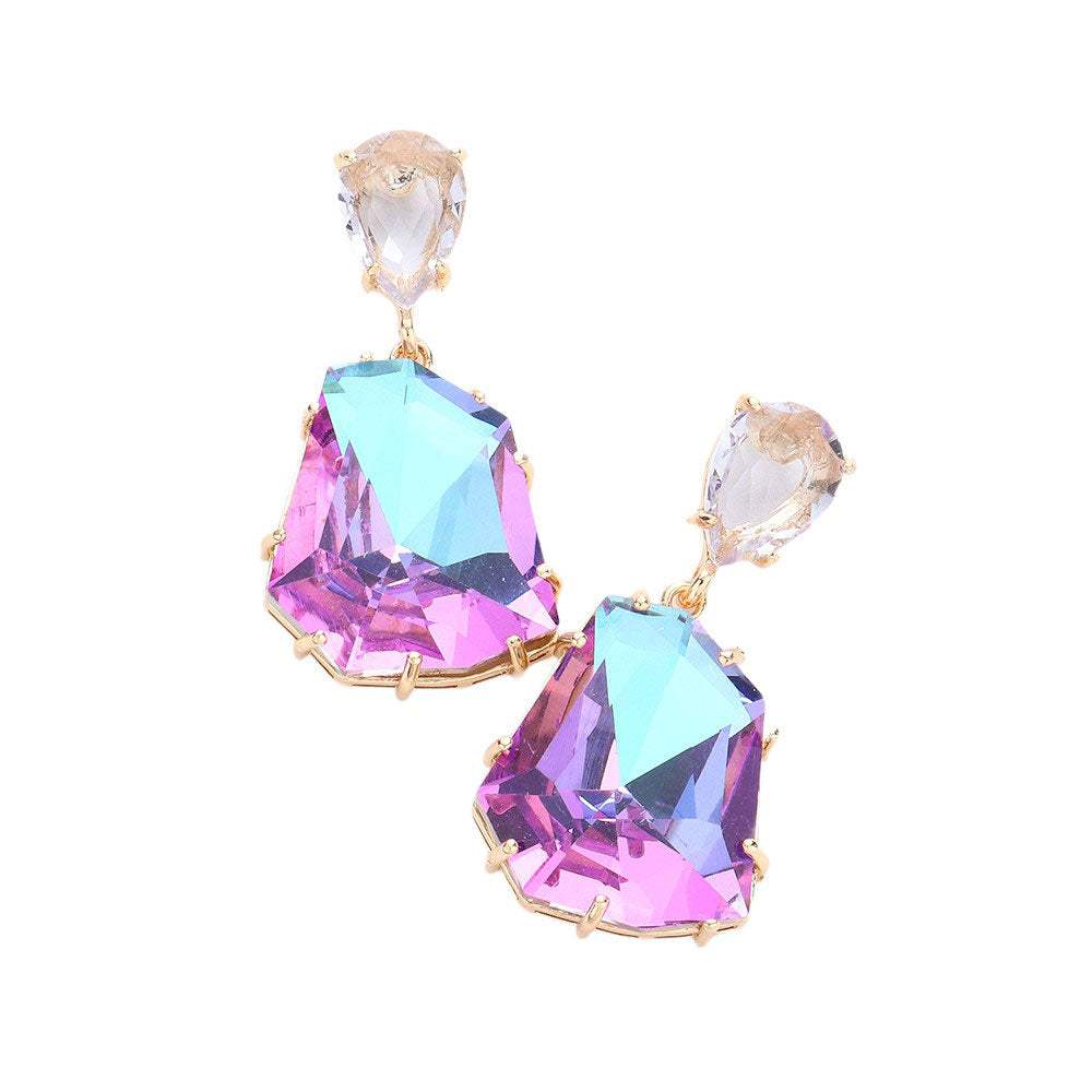 Teardrop Angled Stone Link Dangle Evening Earrings - Madeline Love - Flyclothing LLC
