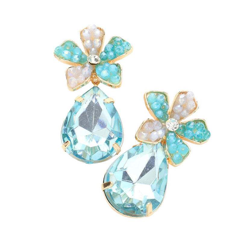 Beaded Flower Teardrop Stone Link Dangle Earrings - Madeline Love - Flyclothing LLC