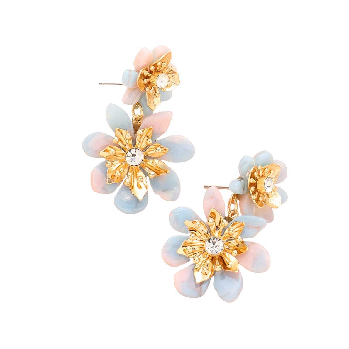 Celluloid Acetate Double Flower Link Dangle Earrings - Madeline Love - Flyclothing LLC