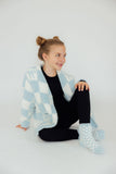 Light Blue Checker Bow Cozy Cardigan