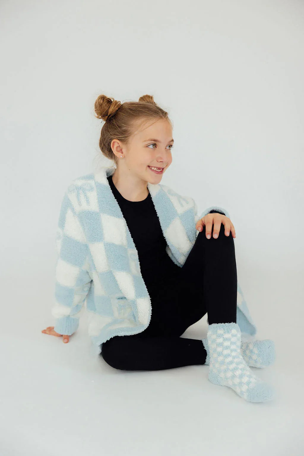 Light Blue Checker Cozy Socks - Mila & Rose ® - Flyclothing LLC