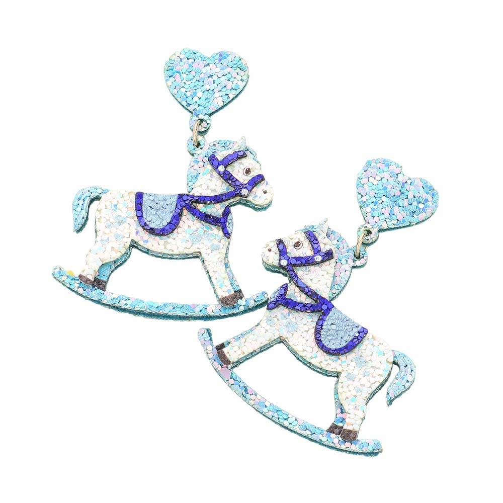 Glittered Heart Rocking Horse Link Dangle Earrings - Madeline Love - Flyclothing LLC