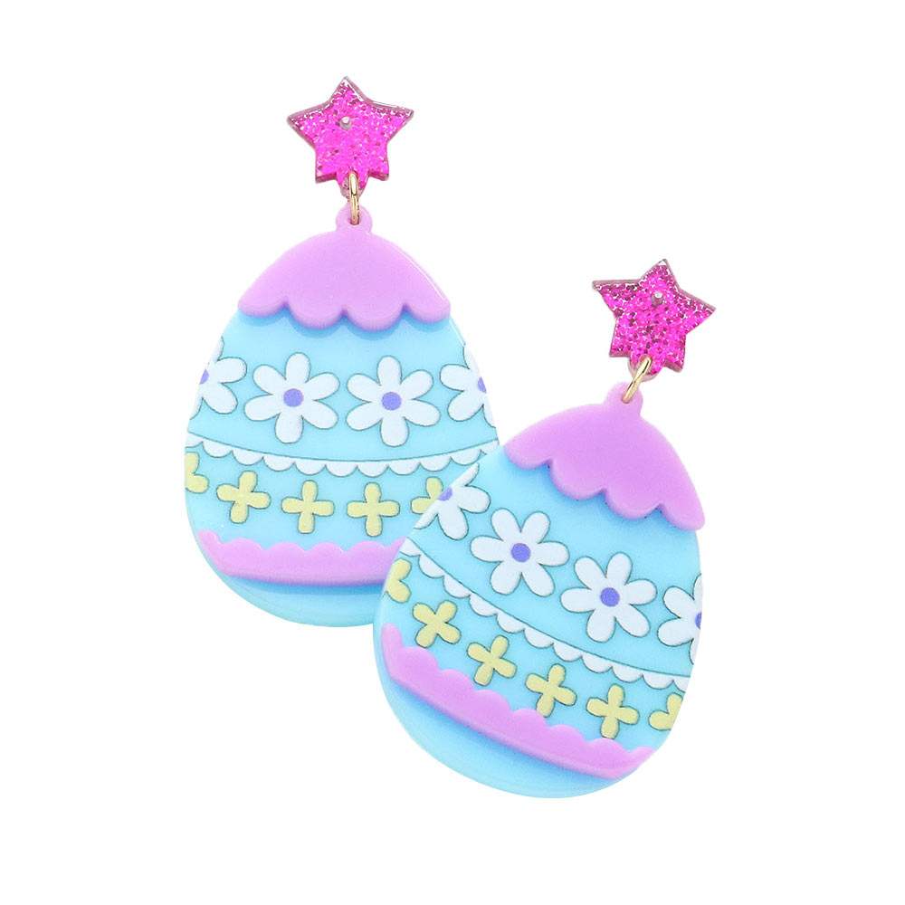 Glittered Star Resin Easter Egg Link Dangle Earrings - Madeline Love - Flyclothing LLC