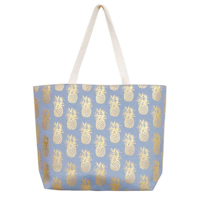 Metallic Pineapple Patterned Beach Tote Bag - Madeline Love - Flyclothing LLC