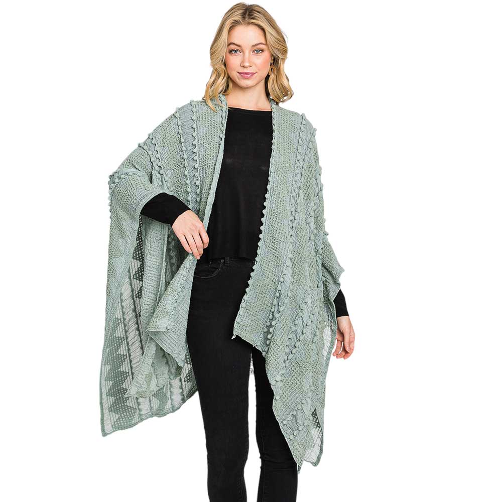 Tiny Pom Pom Embellished Crochet Ruana Poncho - Madeline Love - Flyclothing LLC
