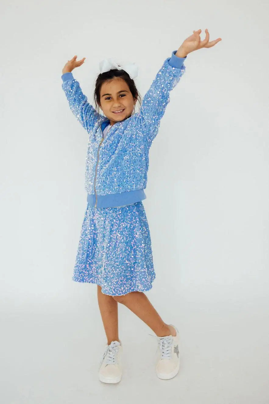 Light Blue Velvet Sequin Twirl Skort - Mila & Rose ® - Flyclothing LLC