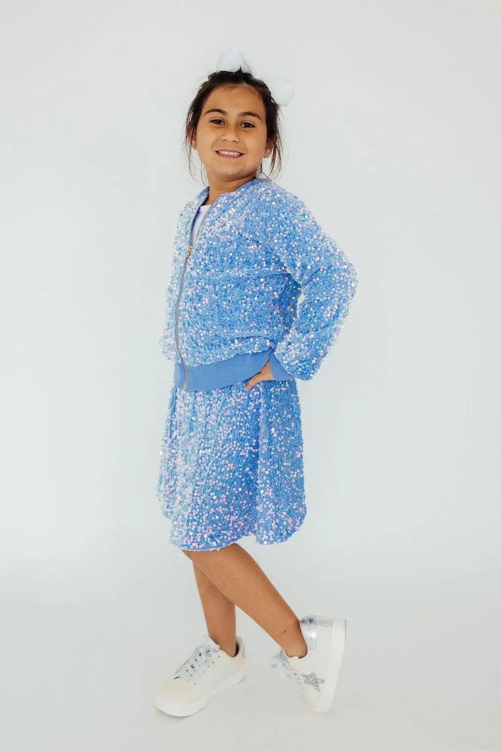 Light Blue Velvet Sequin Twirl Skort - Mila & Rose ® - Flyclothing LLC