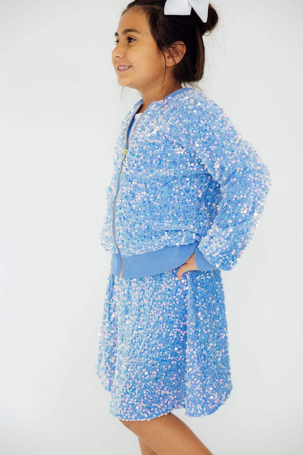 Light Blue Velvet Sequin Twirl Skort - Mila & Rose ® - Flyclothing LLC