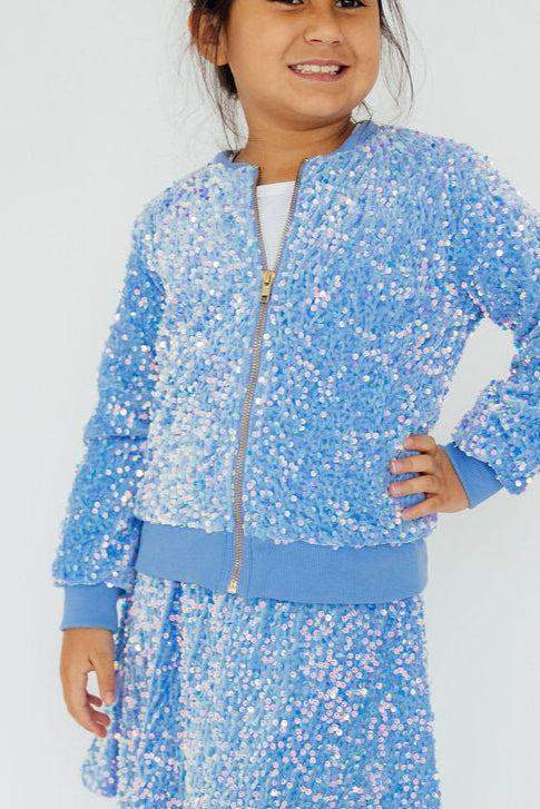 Light Blue Velvet Sequin Twirl Skort - Mila & Rose ® - Flyclothing LLC