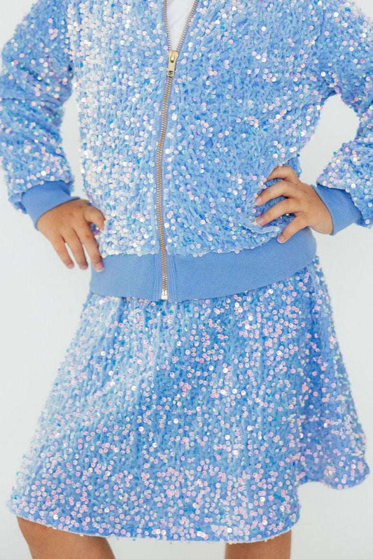 Light Blue Velvet Sequin Twirl Skort - Mila & Rose ® - Flyclothing LLC
