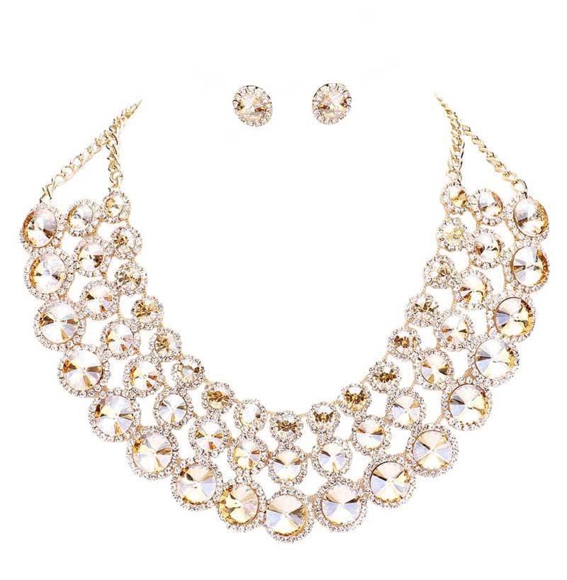 Crystal Pave Trim Round Evening Necklace Earring Set - Madeline Love - Flyclothing LLC