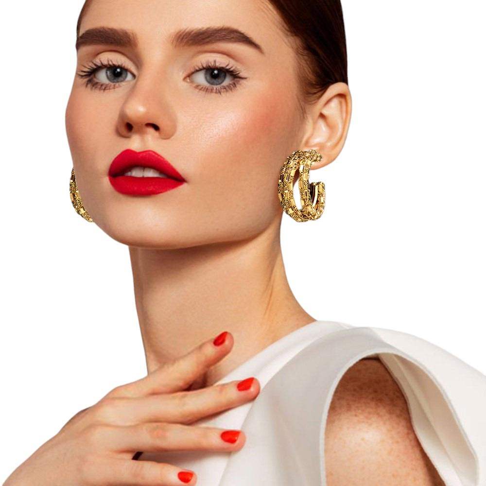 Bling Rectangle Stone Split Hoop Earrings - Madeline Love - Flyclothing LLC