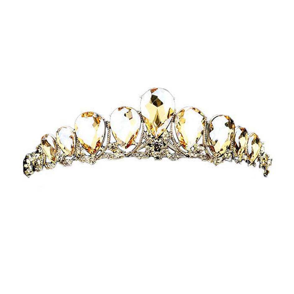 Crystal Glass Teardrop Cluster Princess Tiara - Madeline Love - Flyclothing LLC