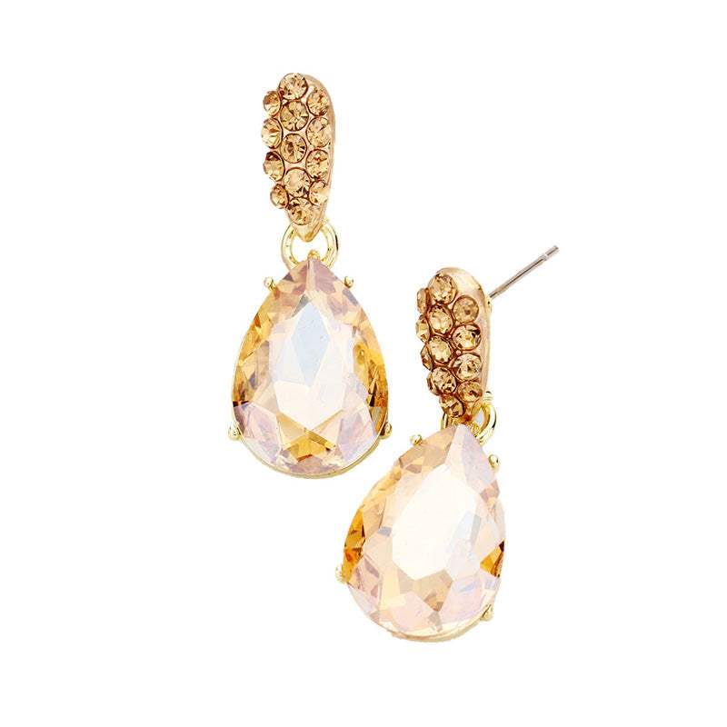 Crystal Teardrop Rhinestone Pave Evening Earrings - Madeline Love - Flyclothing LLC