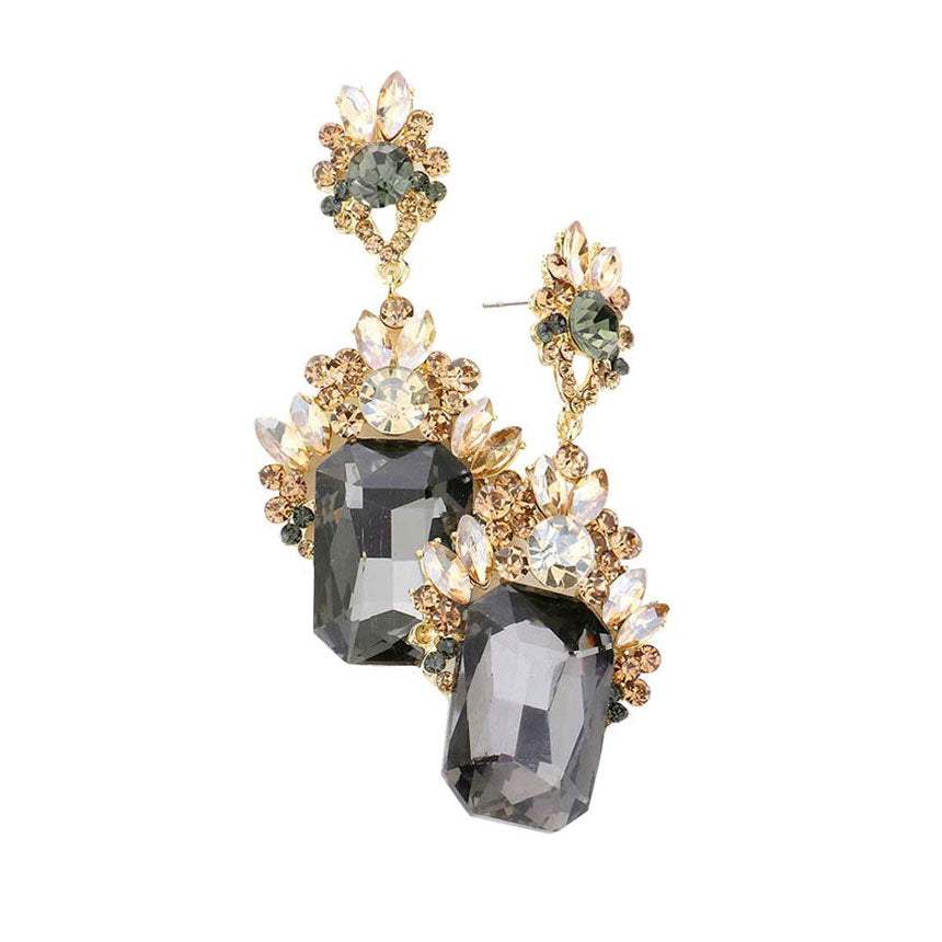 Emerald Cut Stone Accented Evening Earrings - Madeline Love - Flyclothing LLC