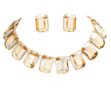 Emerald Cut Stone Link Evening Necklace Earring Set - Madeline Love - Flyclothing LLC