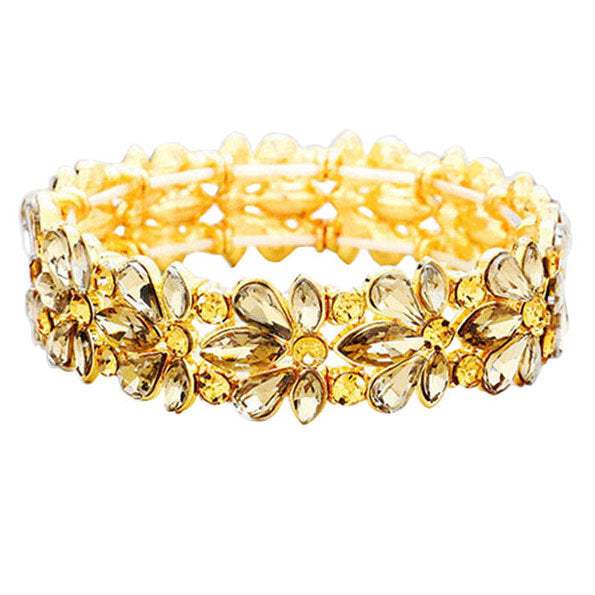 Floral Crystal Stretch Evening Bracelet - Madeline Love - Flyclothing LLC