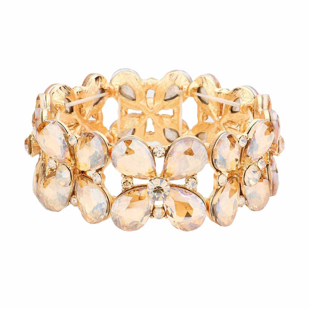 Floral Teardrop Glass Crystal Stretch Evening Bracelet - Madeline Love - Flyclothing LLC