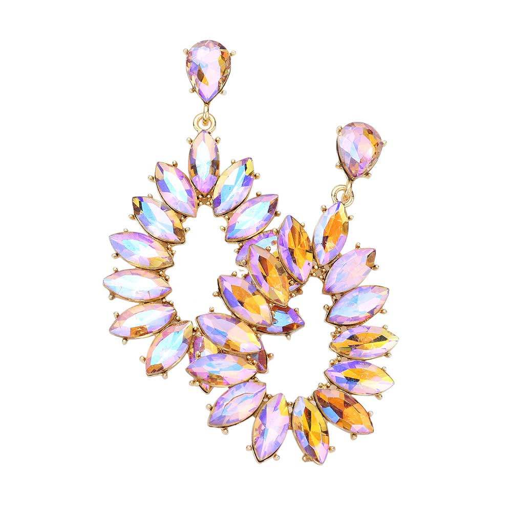 Marquise Stone Cluster Open Teardrop Dangle Evening Earring - Madeline Love - Flyclothing LLC