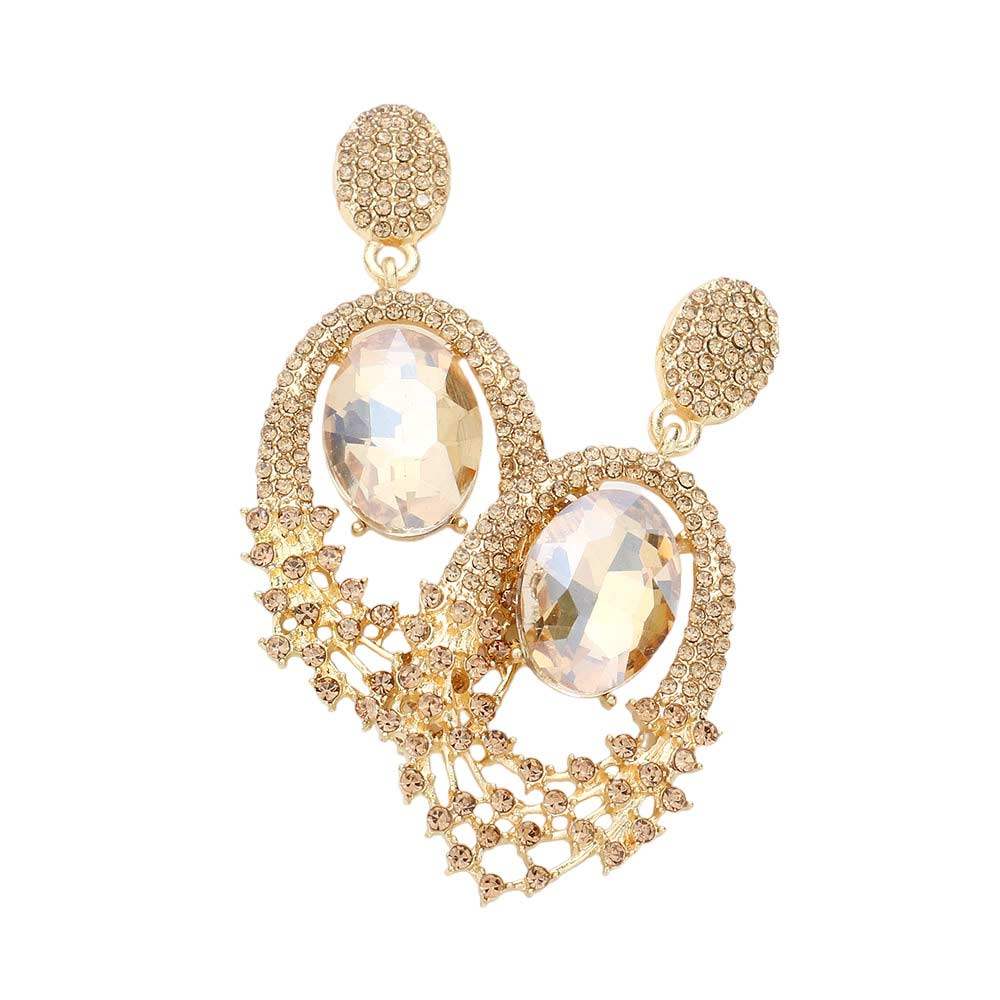 Oval Stone Accented Dangle Evening Earrings - Madeline Love - Flyclothing LLC