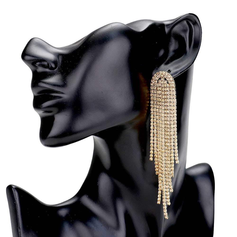 Rhinestone Fringe Drop Evening Earrings - Madeline Love - Flyclothing LLC