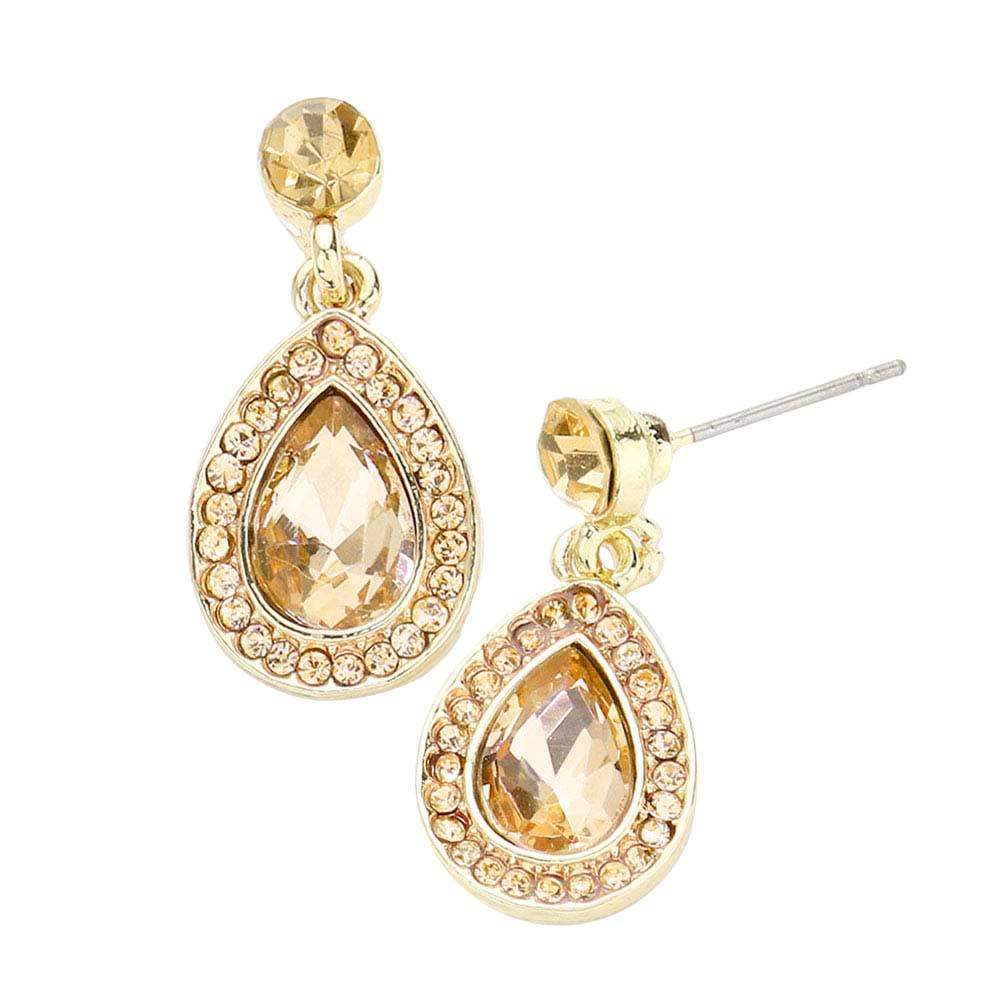 Rhinestone Trim Teardrop Stone Dangle Evening Earrings - Madeline Love - Flyclothing LLC