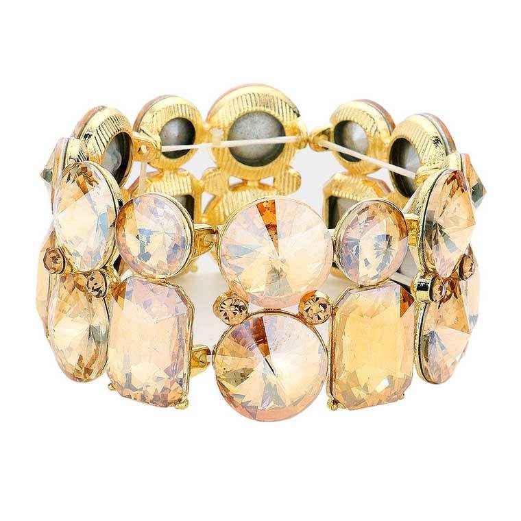 Round Emerald Cut Stone Stretch Evening Bracelet - Madeline Love - Flyclothing LLC