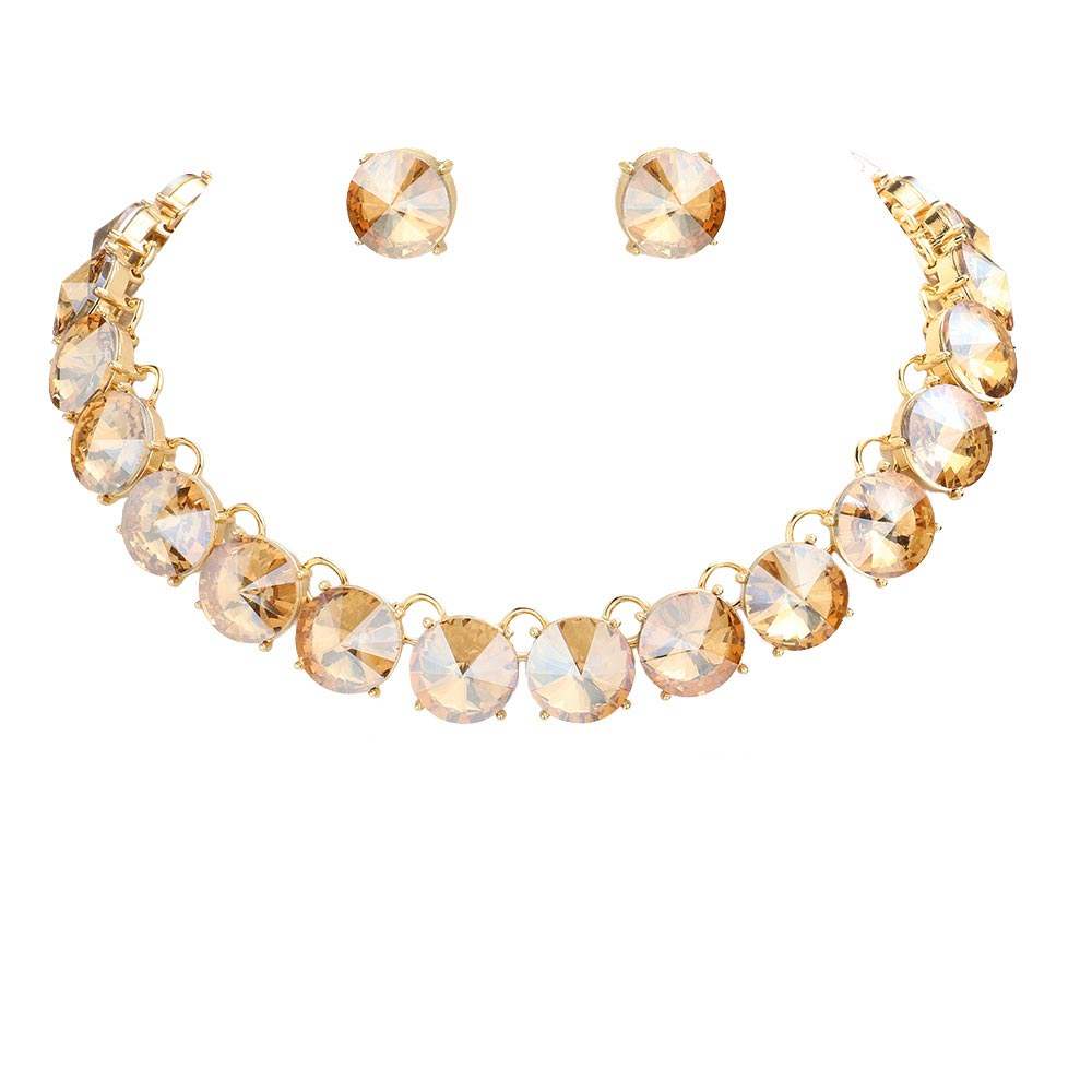 Round Stone Link Evening Necklace Earring Set - Madeline Love - Flyclothing LLC