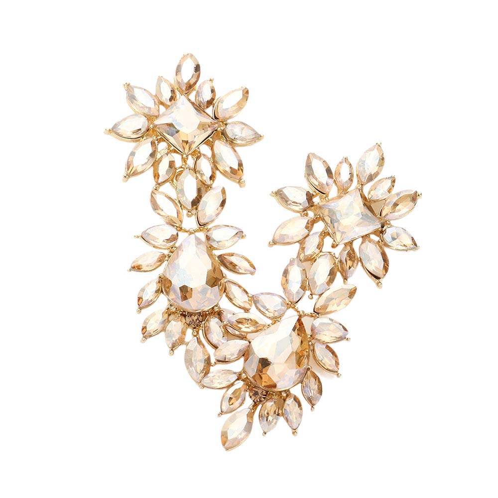 Square Teardrop Marquise Stone Cluster Evening Earrings - Madeline Love - Flyclothing LLC