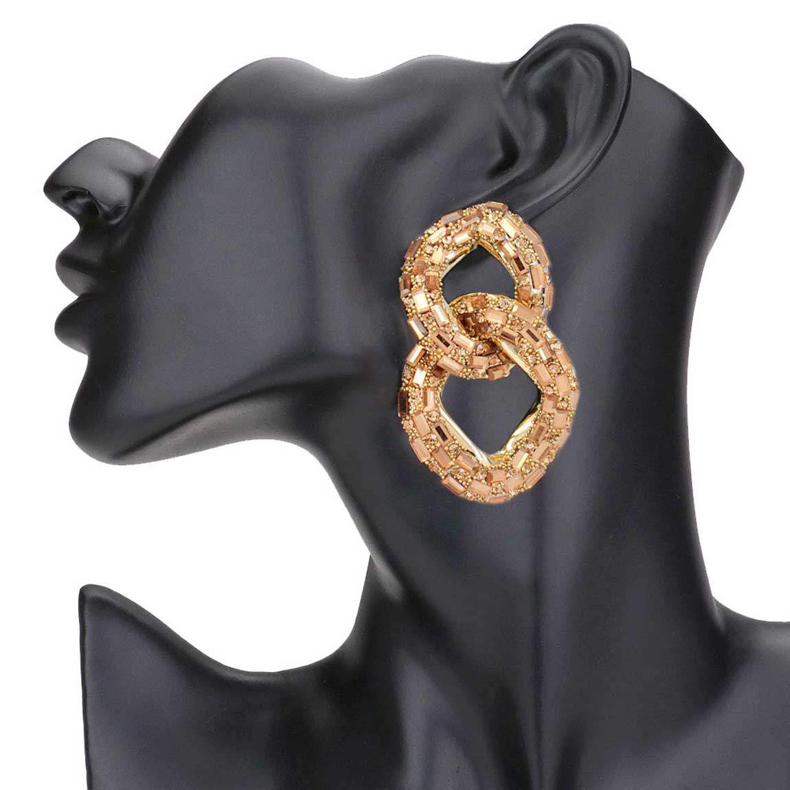 Stone Embellished Link Evening Earrings - Madeline Love - Flyclothing LLC