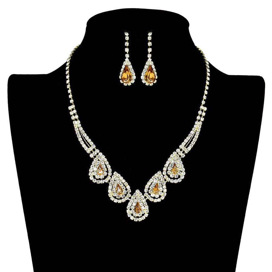 Teardrop Accented Rhinestone Necklace - Madeline Love - Flyclothing LLC