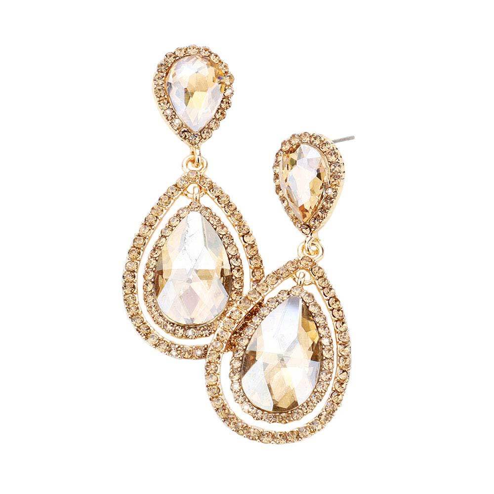 Teardrop Crystal Rhinestone Dangle Evening Earrings - Madeline Love - Flyclothing LLC