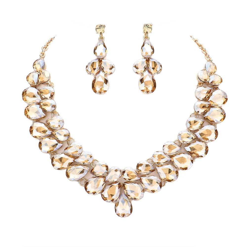Teardrop Stone Cluster Evening Necklace - Madeline Love - Flyclothing LLC