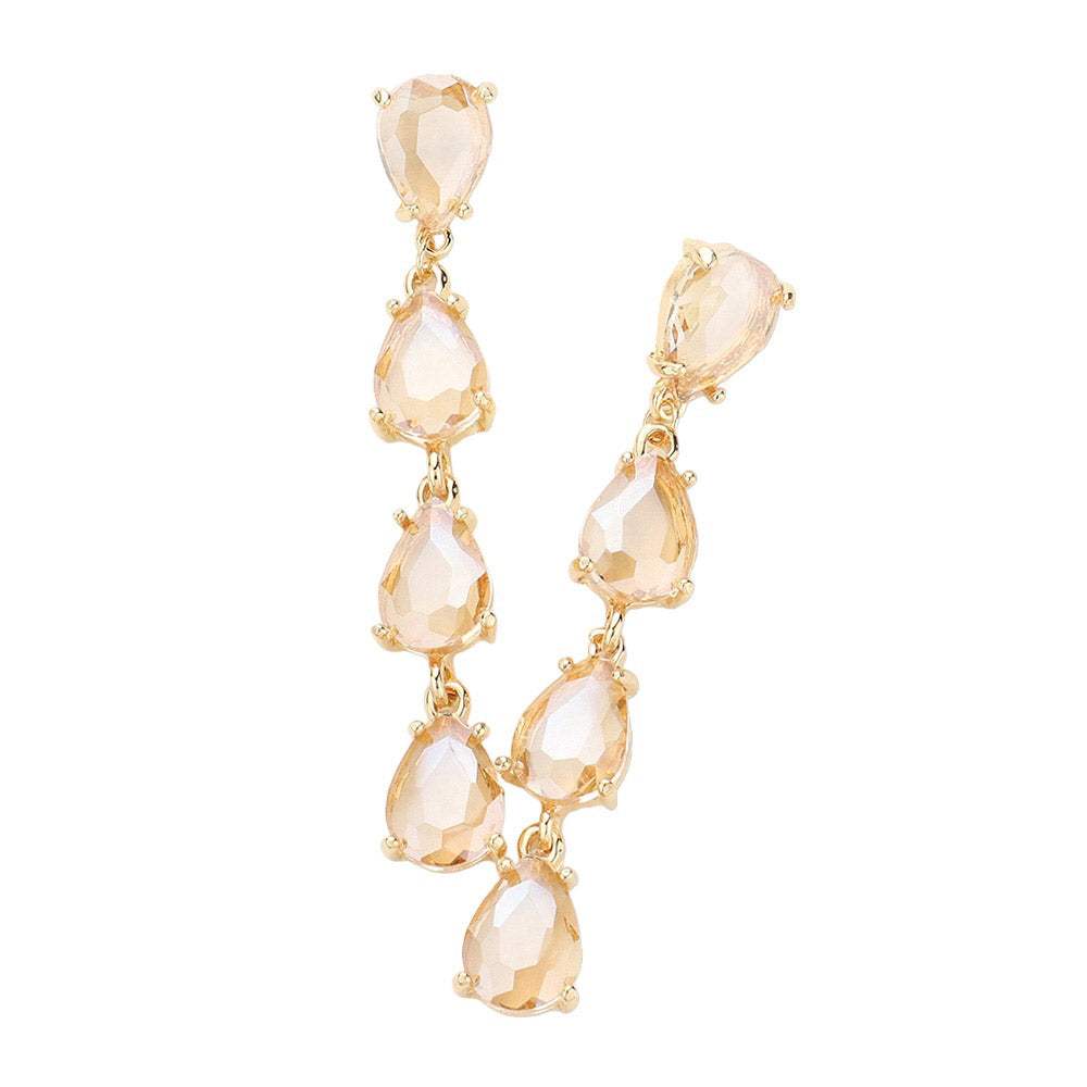 Teardrop Stone Link Dangle Evening Earrings - Madeline Love - Flyclothing LLC