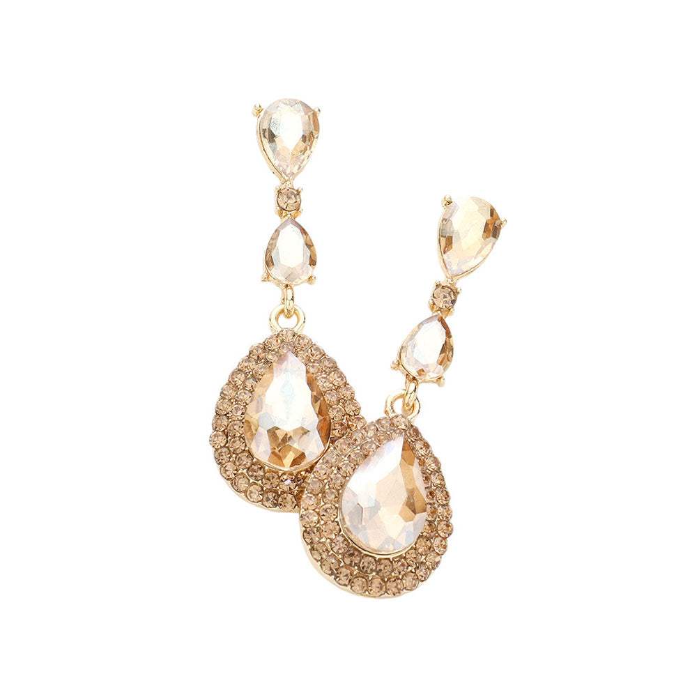 Triple Teardrop Stone Link Dangle Evening Earrings - Madeline Love - Flyclothing LLC