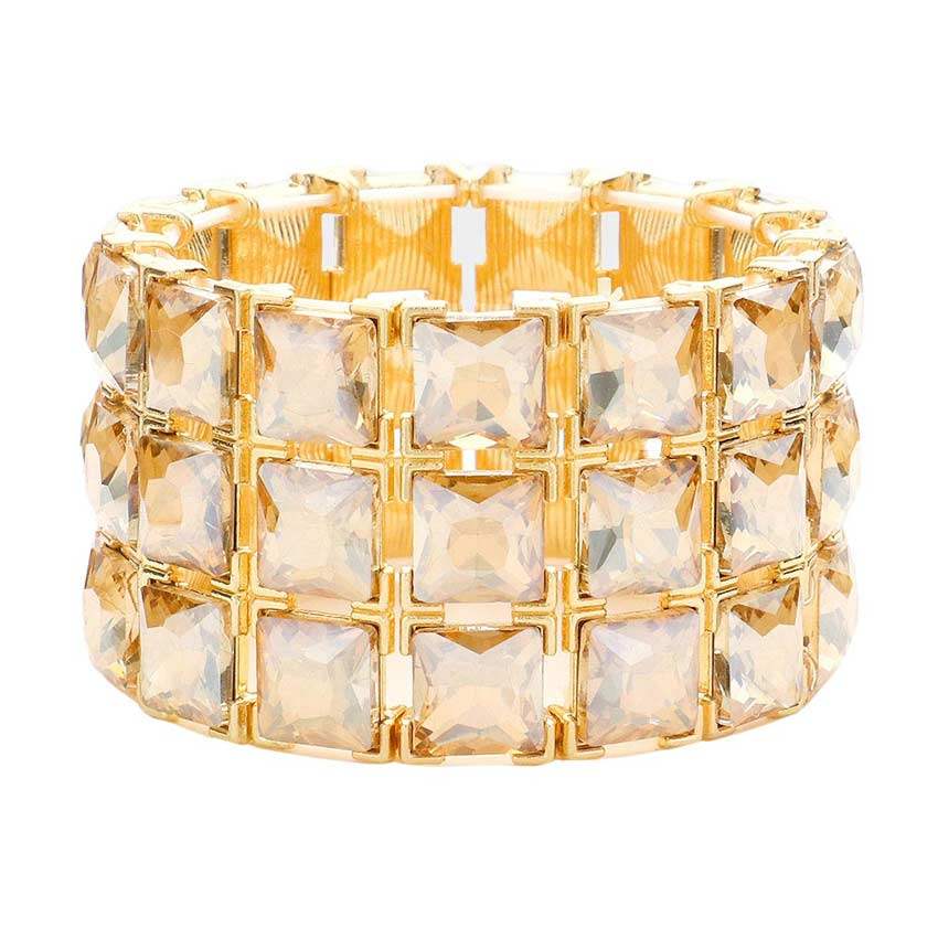 3Rows Square Stone Stretch Evening Bracelet - Madeline Love - Flyclothing LLC