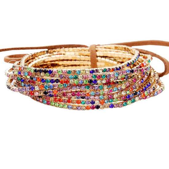 12PCS Ribbon Colorful Rhinestone Layered Stretch Bracelets - Madeline Love - Flyclothing LLC