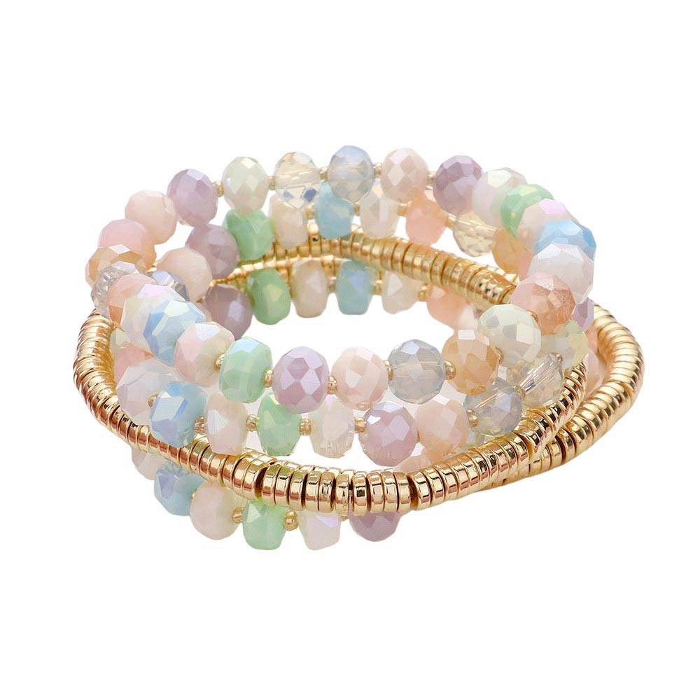 5PCS Faceted Heishi Beaded Multi Layered Stretch Bracelets - Madeline Love - Flyclothing LLC