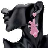 Glittered Resin Easter Bunny Pom Pom Tail Dangle Earrings - Madeline Love - Flyclothing LLC
