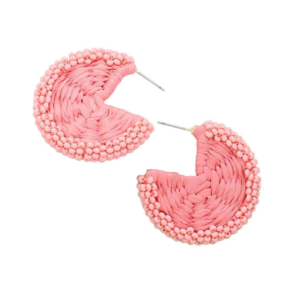 Raffia Wrapped Seed Beaded Round Earrings - Madeline Love - Flyclothing LLC