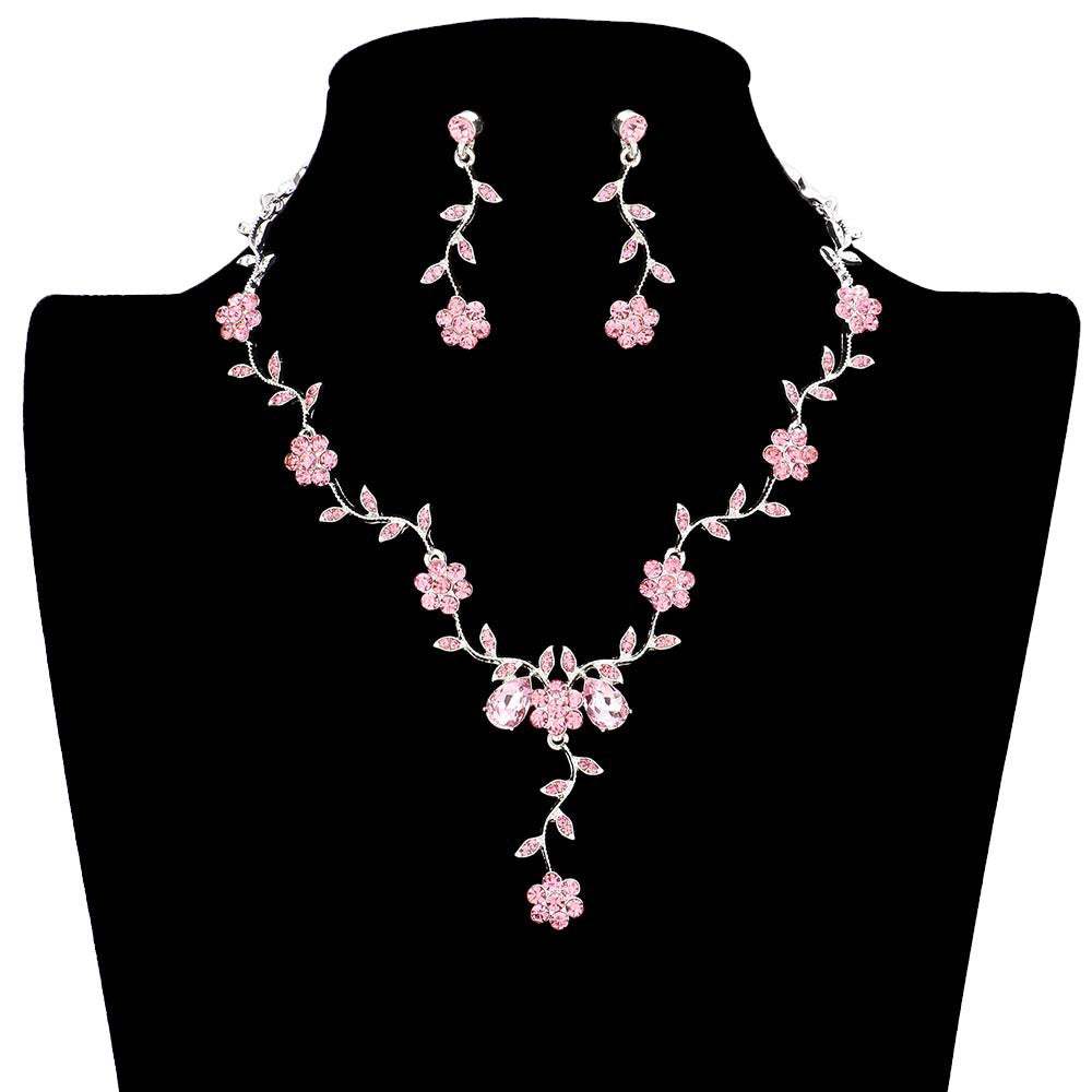 Flower Leaf Cluster Vine Rhinestone Necklace - Madeline Love - Flyclothing LLC