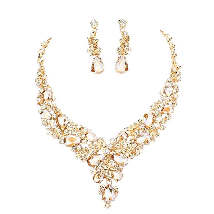 Round Teardrop Stone Accented Evening Necklace - Madeline Love - Flyclothing LLC