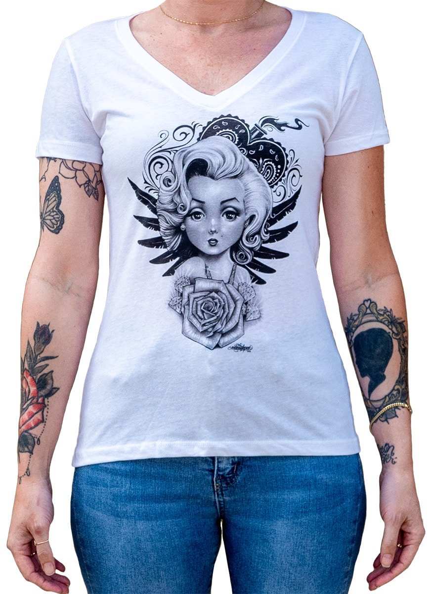 Black Market Art Company Lil Marilyn -Women's V-Neck T-Shirt - Black Market Art Company - Flyclothing LLC