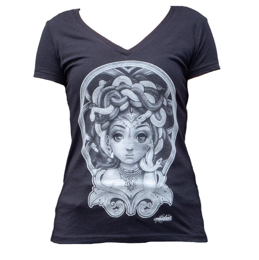 Lil Medusa Women's V-Neck T-Shirt - Lowbrow Art Company