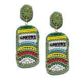 CHEERS Felt Back Pearl Stone Seed Beaded Beer Dangle Earring - Madeline Love - Flyclothing LLC