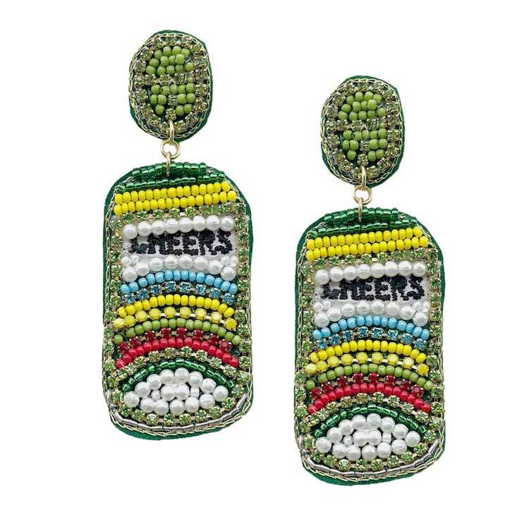 CHEERS Felt Back Pearl Stone Seed Beaded Beer Dangle Earring - Madeline Love - Flyclothing LLC