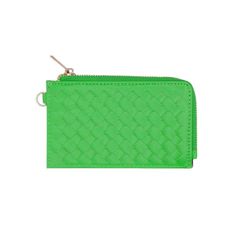Faux Leather Basket Weave Flat Card Holder Wallet with Wristlet - Madeline Love - Flyclothing LLC