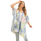 Multi Flower Patterned Cover Up Kimono Poncho - Madeline Love - Flyclothing LLC